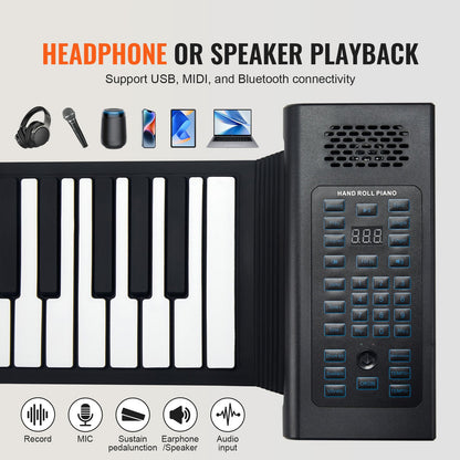 88 Key Roll Up Piano Portable Hand Roll 128 Rhythms Tones Uppladdningsbar