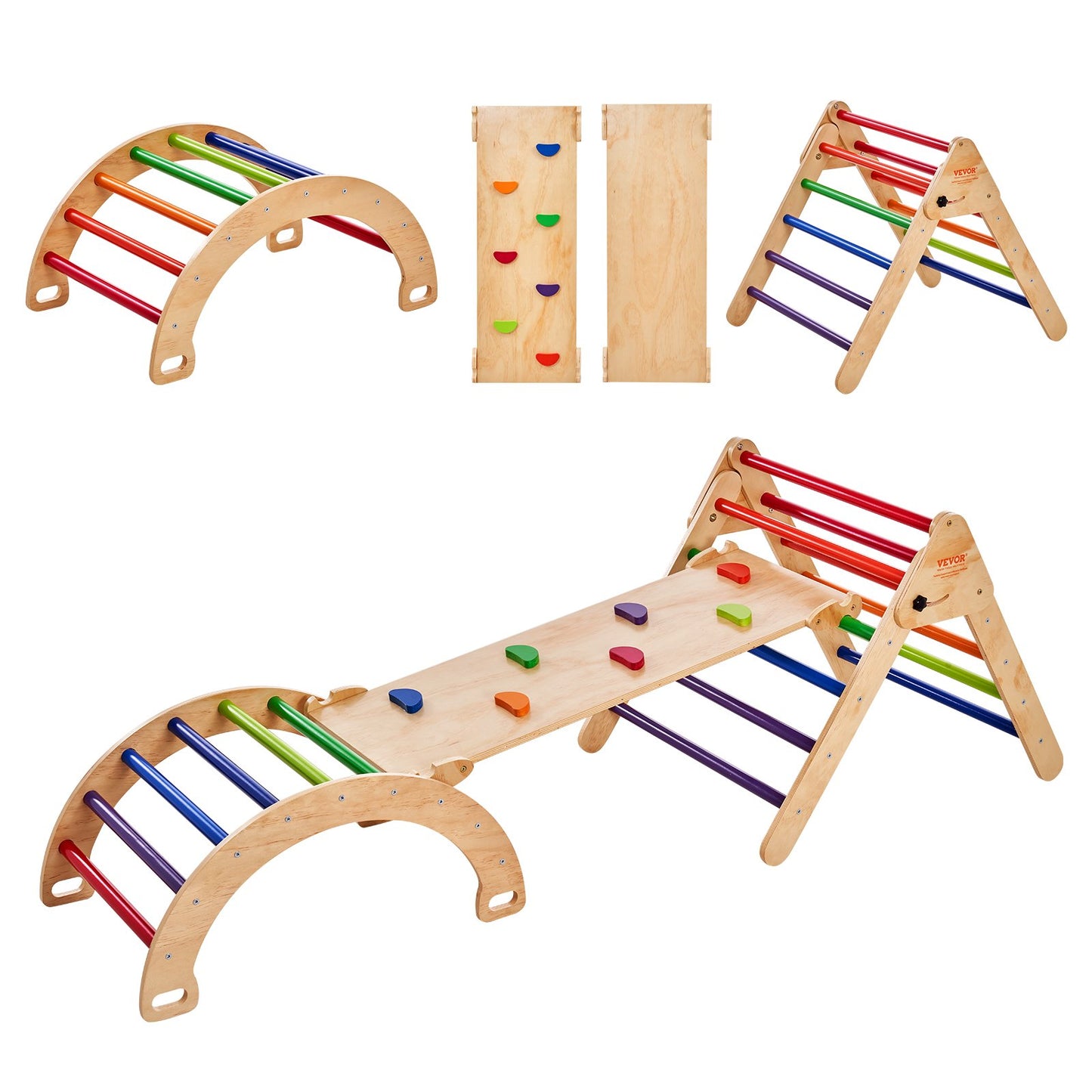 Pikler Triangel Set 5-i-1 Montessori-klätterleksaker Småbarn Stora Färgglada