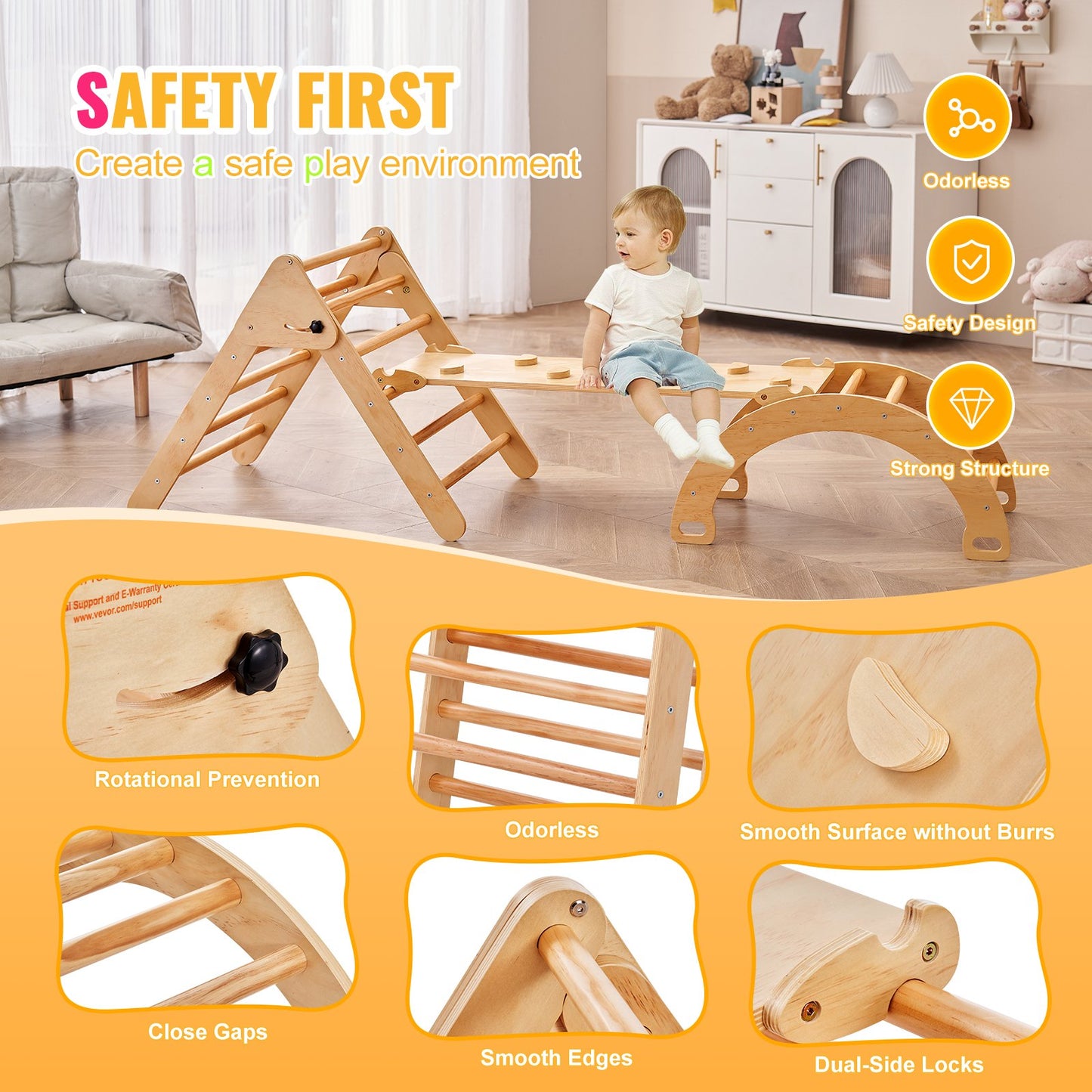 Pikler Triangel Set 5-i-1 Montessori-klätterleksaker för småbarn Stort trä