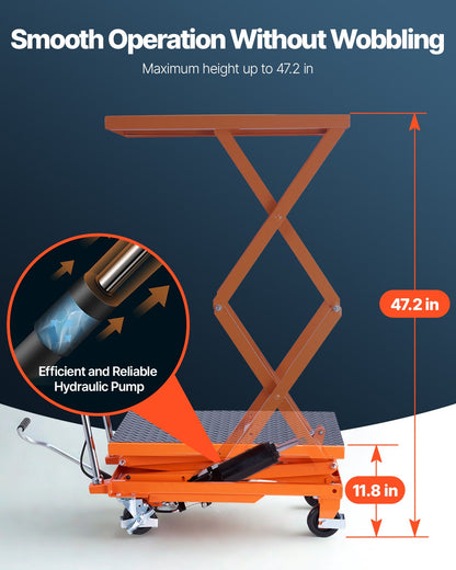 120 cm Hydraulic lift table Double scissor lift trolley 226.8 kg Anti-slip