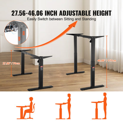 Elektrisk Ståbordsram Justerbar 70-117 cm H Svart Arbetsstationssockel