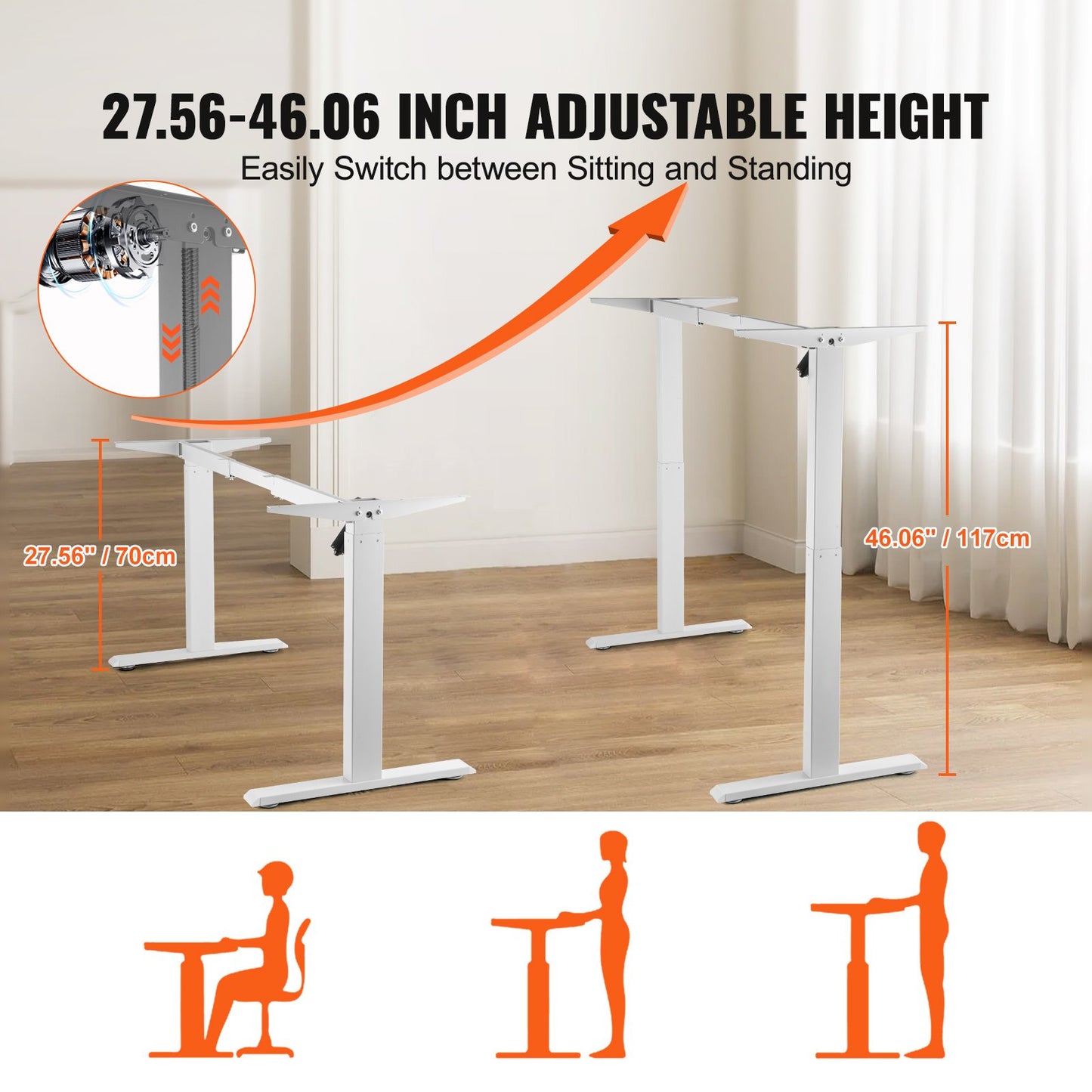 Elektrischer Stehpult-Stativ, verstellbar, 70 – 117 cm H, Arbeitsplatz, Weiß