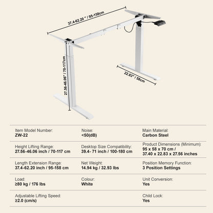 Elektrischer Stehpult-Stativ, verstellbar, 70 – 117 cm H, Arbeitsplatz, Weiß