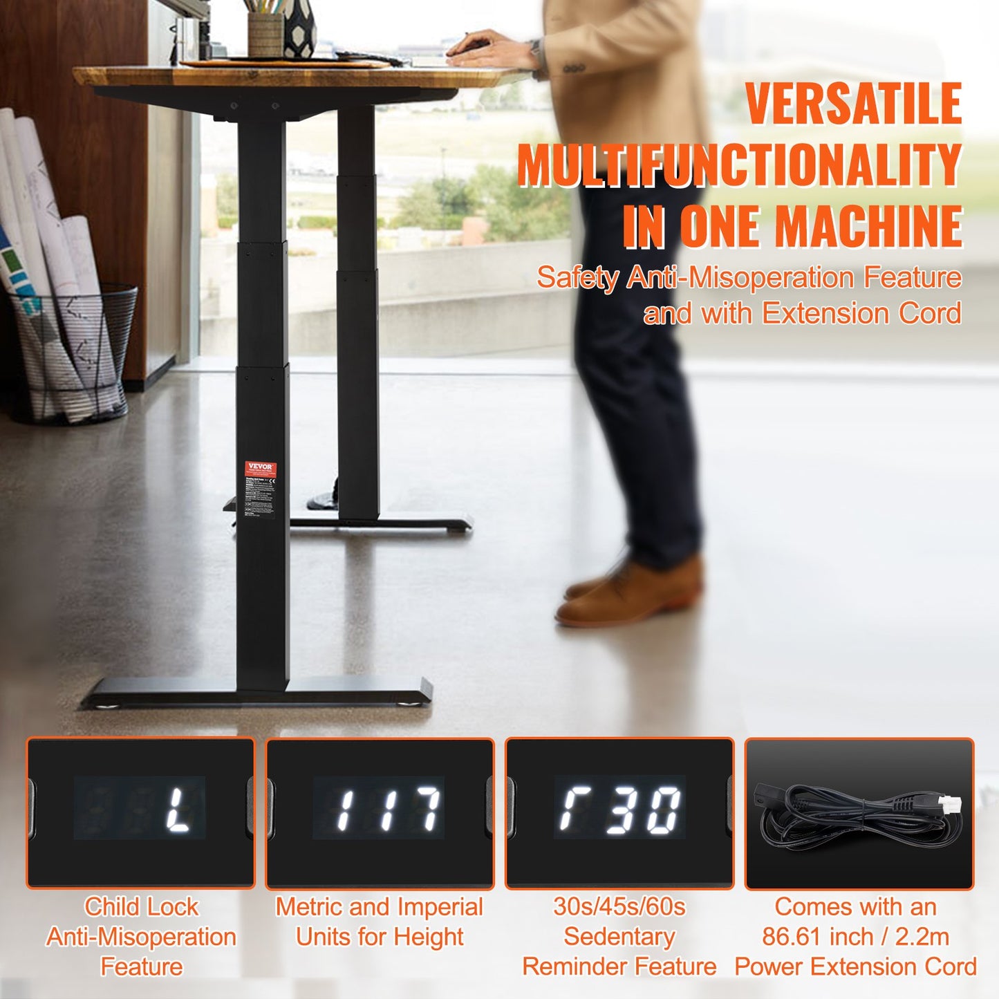 Elektrisk Ståbordsram Dubbelmotor Justerbar 65-129 cm H Svart