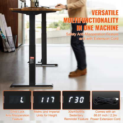 Elektrisk Ståbordsram Dubbelmotor Justerbar 65-129 cm H Svart