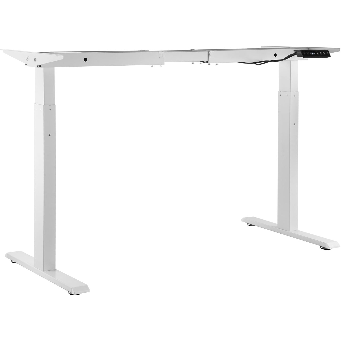 Stående skrivbordsram Dubbel motor, justerbar 27,6"-46,1" höjd & 43,3"-70,1" längd Elektrisk stativ dator skrivbordsben, ergonomisk DIY-arbetsstationsbas för hem och kontor (endast vit ram)