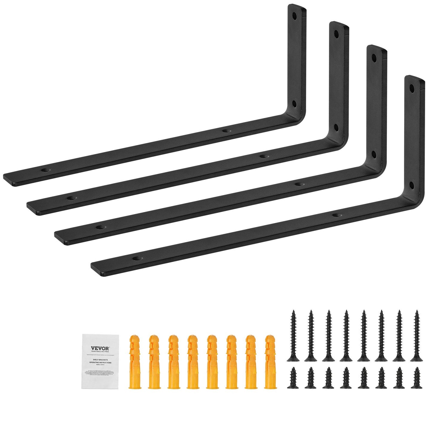 Hyllfäste, kraftiga flytande hyllfästen 10 x 6 tum, 4 st konsoler för hyllor, 5 mm tjocka mattsvart L-hyllfäste, stålhyllor med 160 lbs lastkapacitet