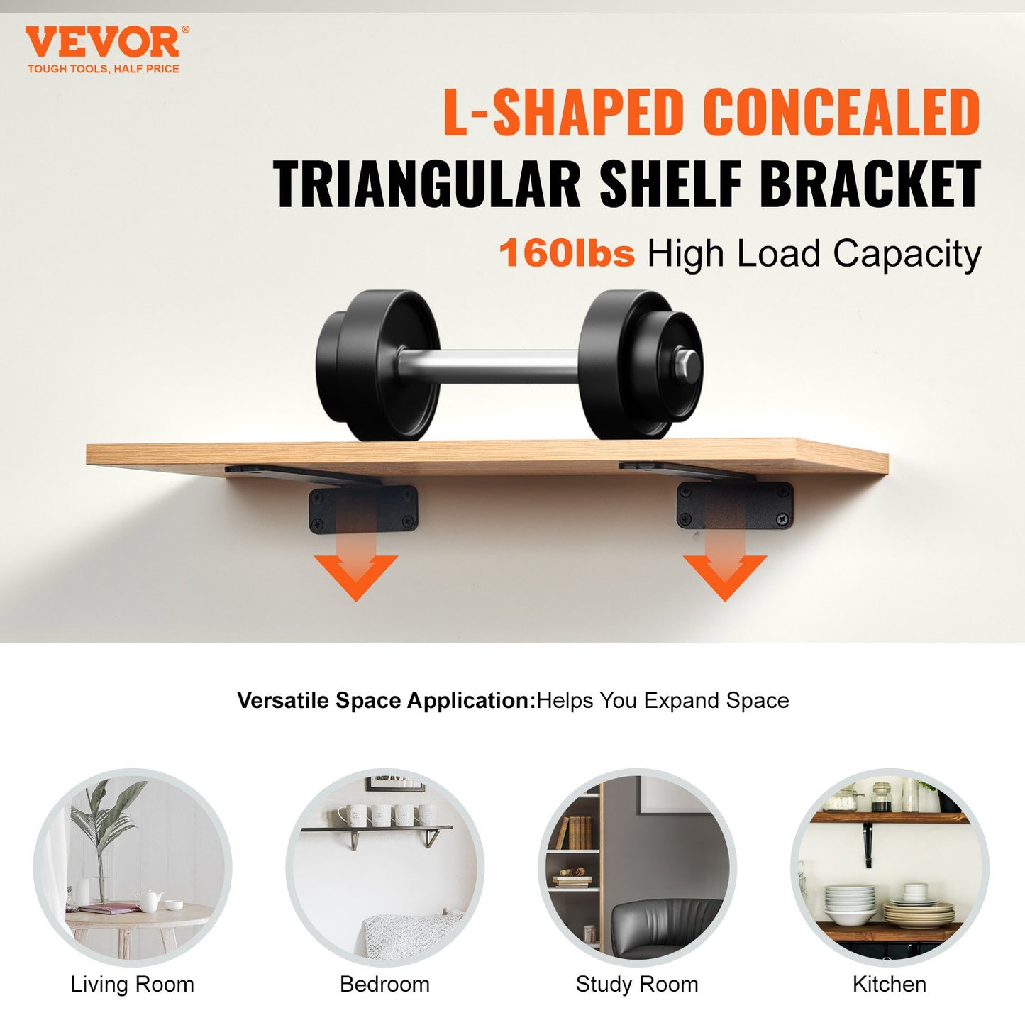 Shelf Bracket, 10”L x 4”W x 1.6”H, 6 pcs Heavy Duty Floating Shelf Brackets, Shelf Brackets, 5mm Thick Matte Black L-Shaped Shelf Bracket, Steel Shelves with 160 lbs Load Capacity