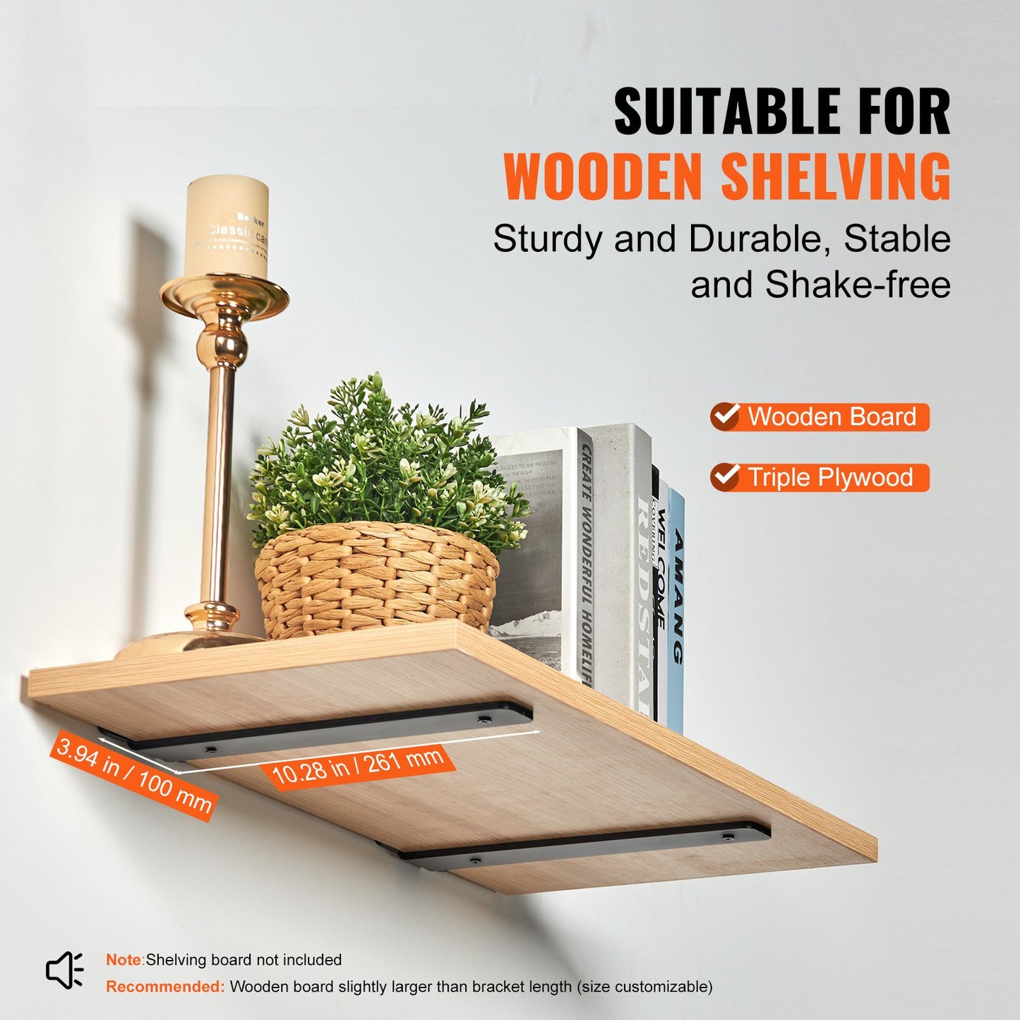 Shelf Bracket, 10”L x 4”W x 1.6”H, 6 pcs Heavy Duty Floating Shelf Brackets, Shelf Brackets, 5mm Thick Matte Black L-Shaped Shelf Bracket, Steel Shelves with 160 lbs Load Capacity