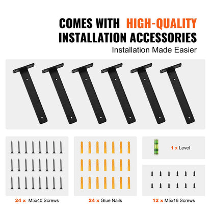 Shelf Bracket, 10”L x 4”W x 1.6”H, 6 pcs Heavy Duty Floating Shelf Brackets, Shelf Brackets, 5mm Thick Matte Black L-Shaped Shelf Bracket, Steel Shelves with 160 lbs Load Capacity