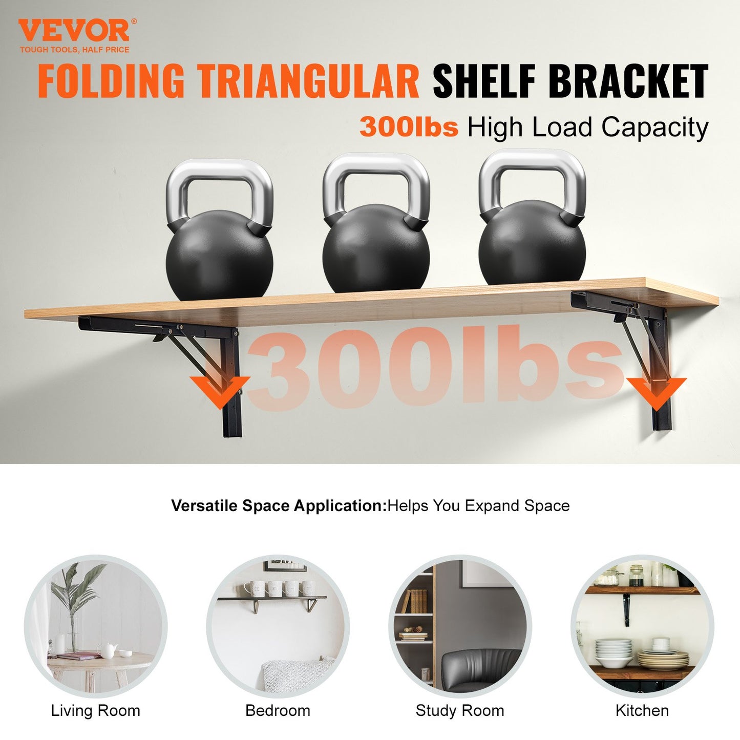 Shelf Bracket Foldable, 24” L 2 pcs, Heavy Duty Floating Shelf Brackets, Shelf Brackets, 5mm Thick Matte Black L-Shelf Bracket, Steel Shelf Bracket with 300 lbs Load Capacity