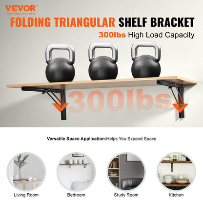 Shelf Bracket Foldable, 24” L 2 pcs, Heavy Duty Floating Shelf Brackets, Shelf Brackets, 5mm Thick Matte Black L-Shelf Bracket, Steel Shelf Bracket with 300 lbs Load Capacity