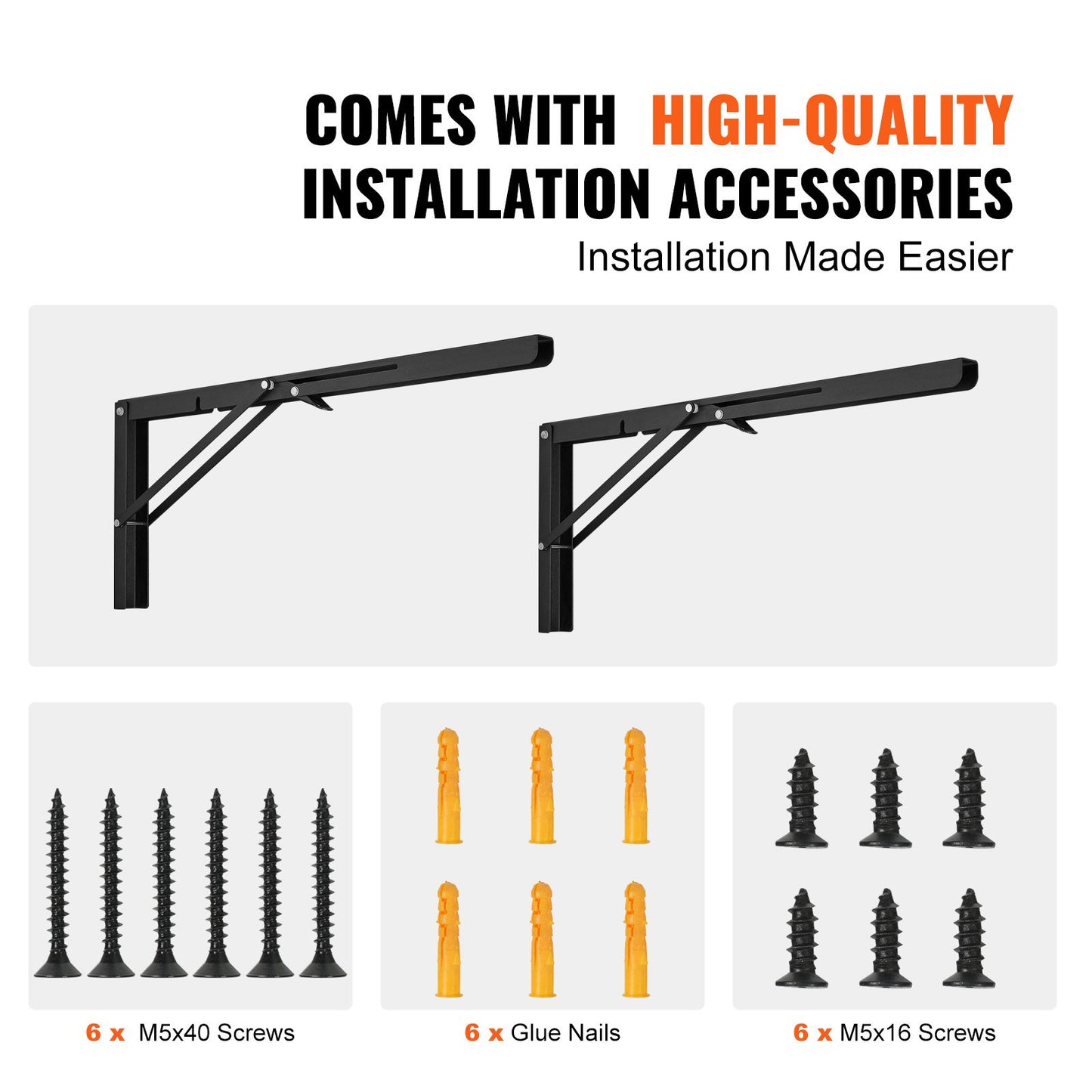Shelf Bracket Foldable, 24” L 2 pcs, Heavy Duty Floating Shelf Brackets, Shelf Brackets, 5mm Thick Matte Black L-Shelf Bracket, Steel Shelf Bracket with 300 lbs Load Capacity