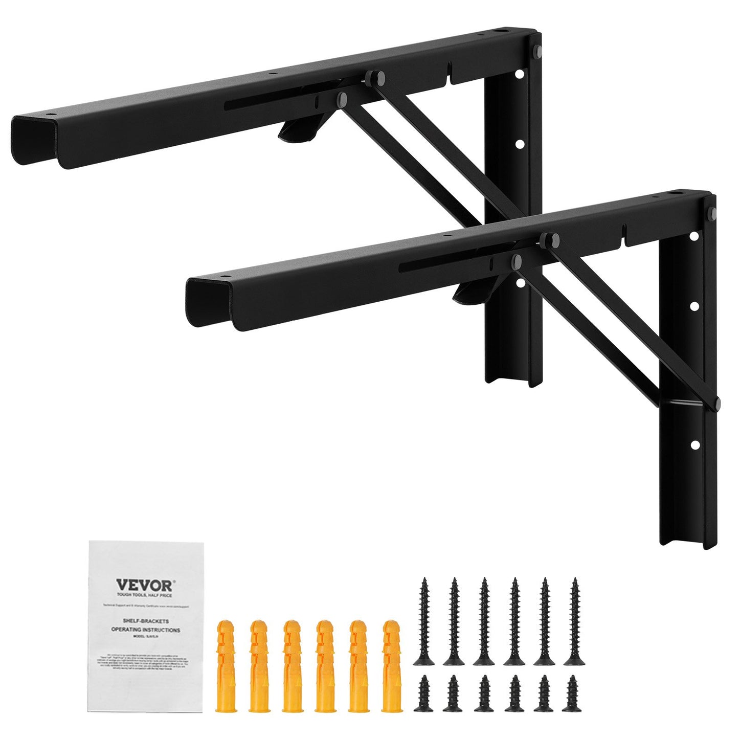 Shelf Bracket Foldable, 24” L 2 pcs, Heavy Duty Floating Shelf Brackets, Shelf Brackets, 5mm Thick Matte Black L-Shelf Bracket, Steel Shelf Bracket with 300 lbs Load Capacity