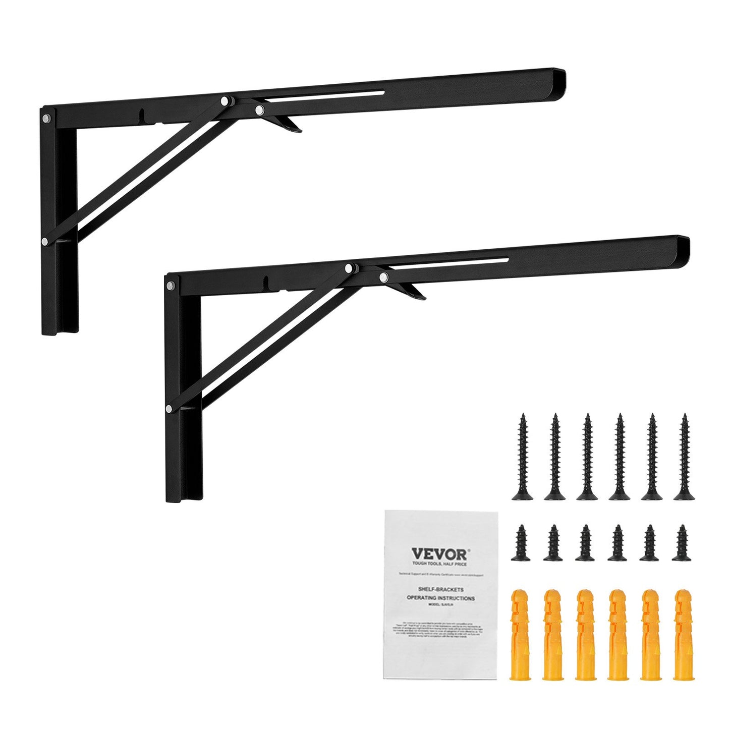 Shelf Bracket Foldable, 24” L 2 pcs, Heavy Duty Floating Shelf Brackets, Shelf Brackets, 5mm Thick Matte Black L-Shelf Bracket, Steel Shelf Bracket with 300 lbs Load Capacity