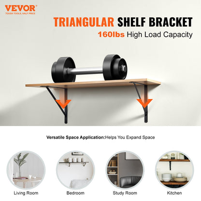 Shelf Bracket, 12 x 8 in 10 pcs, Heavy Duty Floating Shelf Brackets, Brackets for Shelves, 3mm Thick Matte Black Triangle Shelf, Steel Shelf with 160 lbs Load Capacity
