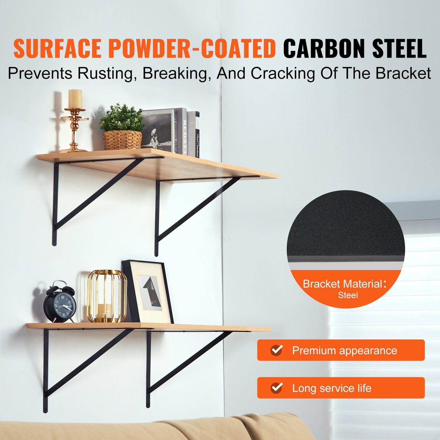 Shelf Bracket, 12 x 8 in 10 pcs, Heavy Duty Floating Shelf Brackets, Brackets for Shelves, 3mm Thick Matte Black Triangle Shelf, Steel Shelf with 160 lbs Load Capacity