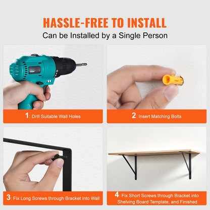 Shelf Bracket, 12 x 8 in 10 pcs, Heavy Duty Floating Shelf Brackets, Brackets for Shelves, 3mm Thick Matte Black Triangle Shelf, Steel Shelf with 160 lbs Load Capacity