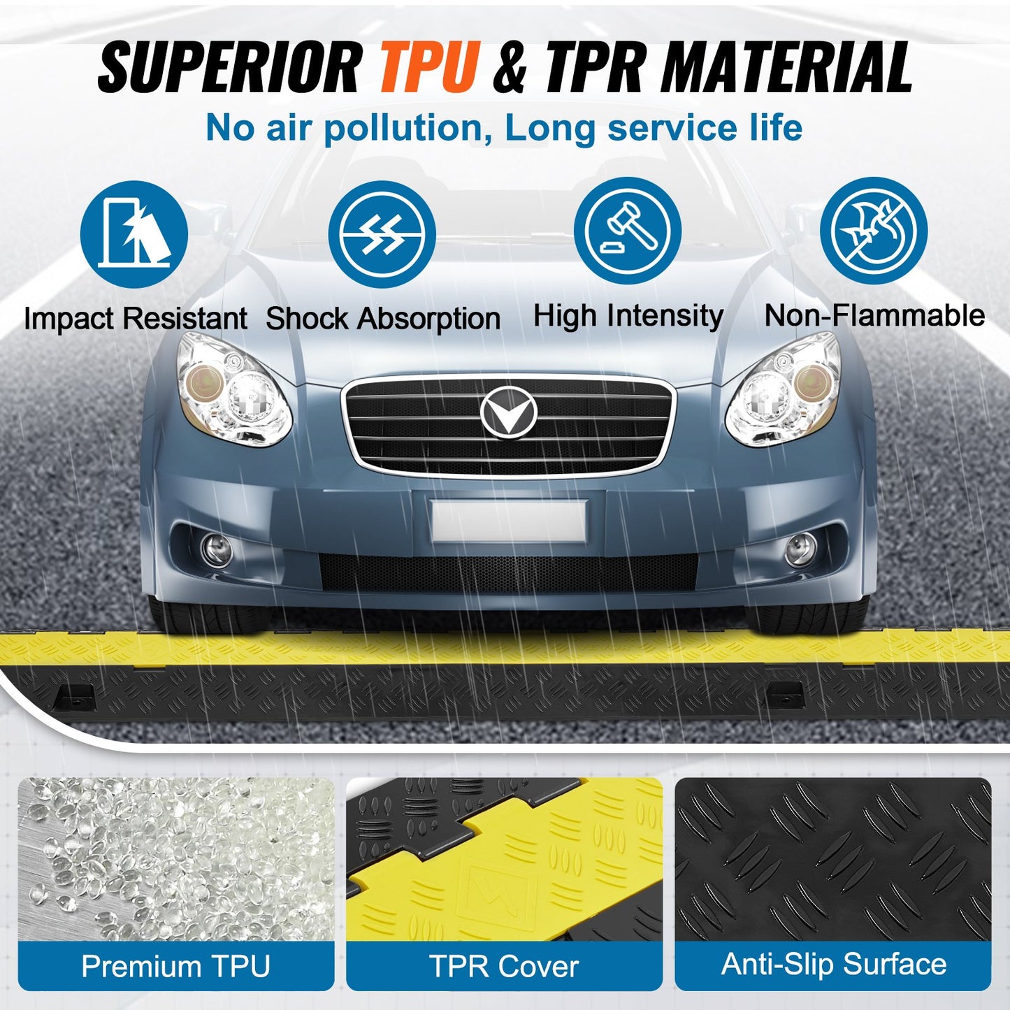 5 PCs Kabelskyddsramp, 2-kanals, 22000 lbs/axel Kapacitet Heavy Duty TPU-trådskydd Ramp Slangskydd Ramp Uppfart, trafikfartshinder med TPR-öppningsbar toppkåpa, för inomhus och utomhus