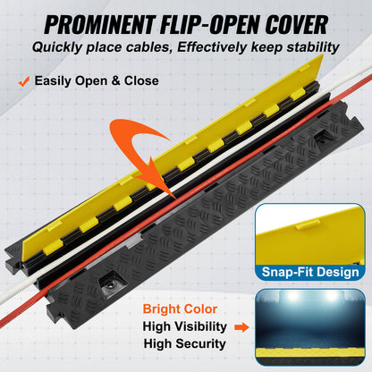 5 PCs Kabelskyddsramp, 2-kanals, 22000 lbs/axel Kapacitet Heavy Duty TPU-trådskydd Ramp Slangskydd Ramp Uppfart, trafikfartshinder med TPR-öppningsbar toppkåpa, för inomhus och utomhus