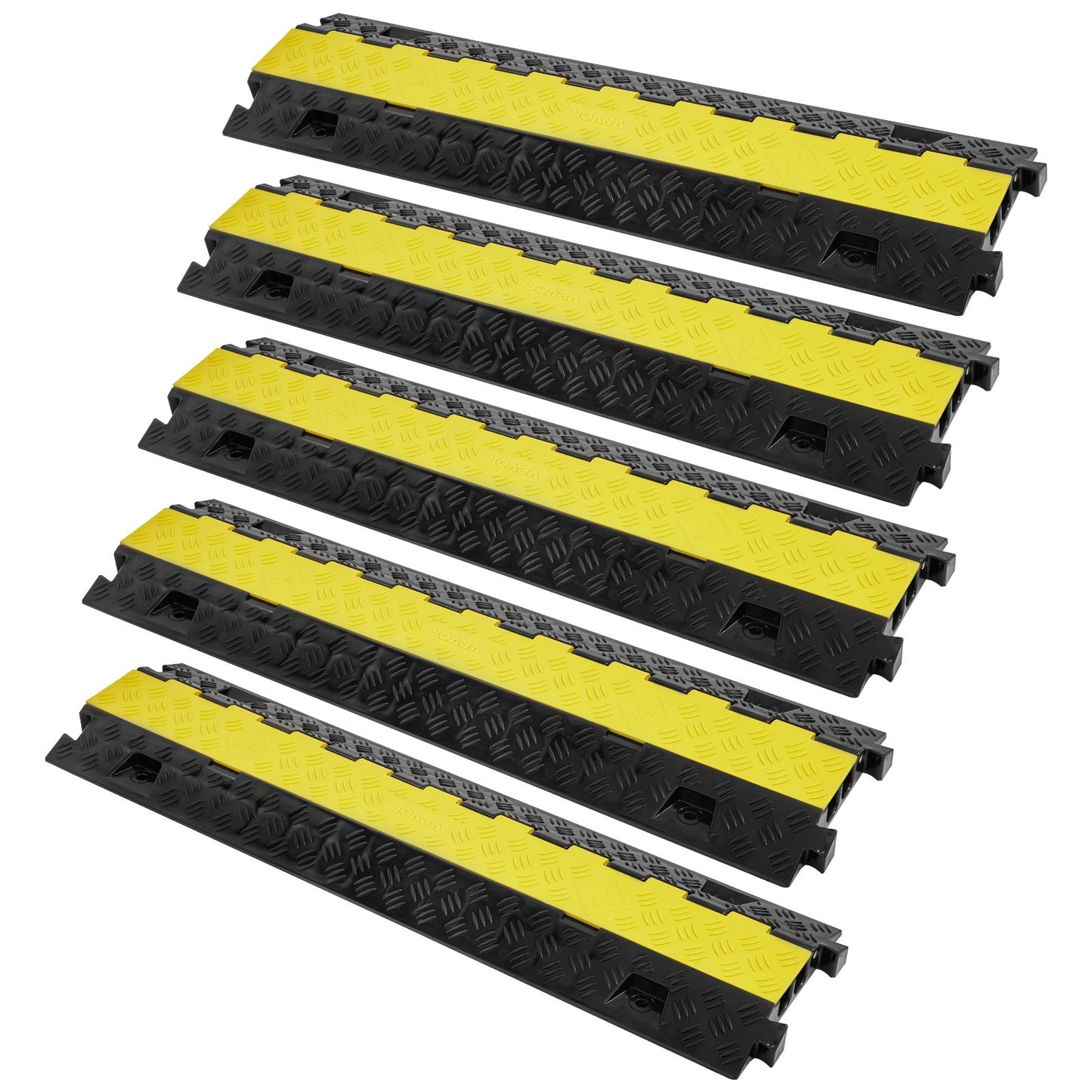 5 PCs Kabelskyddsramp, 2-kanals, 22000 lbs/axel Kapacitet Heavy Duty TPU-trådskydd Ramp Slangskydd Ramp Uppfart, trafikfartshinder med TPR-öppningsbar toppkåpa, för inomhus och utomhus
