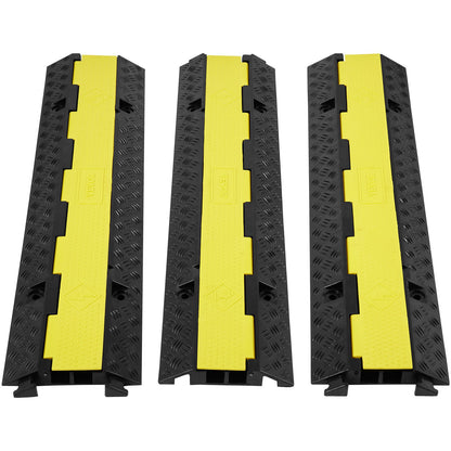3er-Pack Gummi-Kabelschutzrampe, 2-Kanal, 12.000 lbs/Achsenkapazität, Hochleistungs-Schlauchdrahtabdeckung, Rampenauffahrt, Verkehrsgeschwindigkeitsbarriere mit faltbarer oberer Abdeckung und 50 Fuß Warnband, für drinnen und draußen
