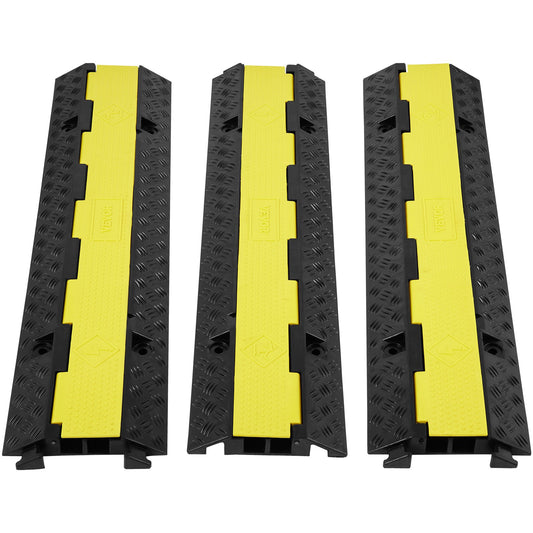3er-Pack Gummi-Kabelschutzrampe, 2-Kanal, 12.000 lbs/Achsenkapazität, Hochleistungs-Schlauchdrahtabdeckung, Rampenauffahrt, Verkehrsgeschwindigkeitsbarriere mit faltbarer oberer Abdeckung und 50 Fuß Warnband, für drinnen und draußen