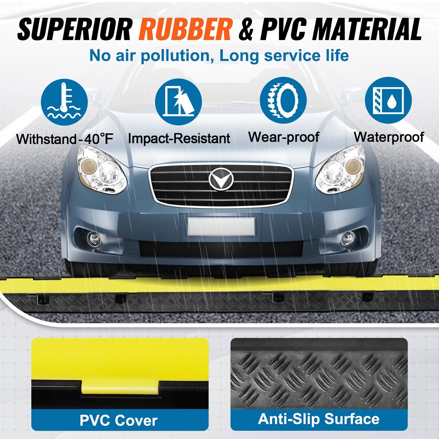 5 PCs Rubber Cable Protection Ramp, 2-Channel, 12,000 lbs/Axle Capacity Heavy Duty Hose Wire Protection Ramp Driveway, Traffic Speed Barrier with Flip-Open Top Cover and 50 Feet Warning Tape, for Indoor and Outdoor