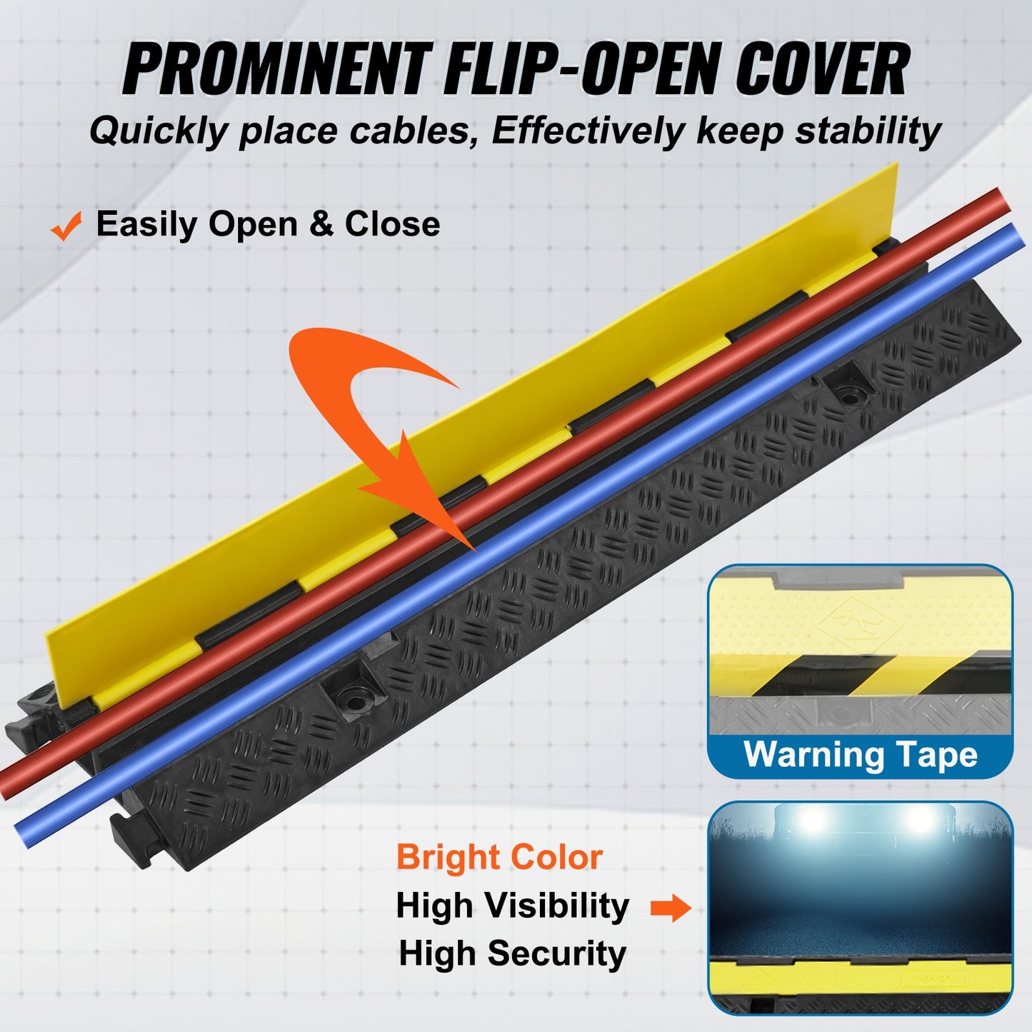 5 PCs Rubber Cable Protection Ramp, 2-Channel, 12,000 lbs/Axle Capacity Heavy Duty Hose Wire Protection Ramp Driveway, Traffic Speed Barrier with Flip-Open Top Cover and 50 Feet Warning Tape, for Indoor and Outdoor