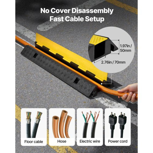Kabelskyddsramp, 9 979 kg/axelkapacitet, 1 kanals kraftig gummisnöre, slangskydd, 70 x 50 mm kanal, trafikhinder med öppningsbart toppskydd, för inomhusbruk och utomhusbruk, 1-pack |  EU