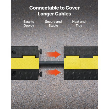Kabelskyddsramp, 9 979 kg/axelkapacitet, 1 kanals kraftig gummisnöre, slangskydd, 70 x 50 mm kanal, trafikhinder med öppningsbart toppskydd, för inomhusbruk och utomhusbruk, 1-pack |  EU