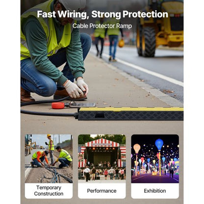 Kabelskyddsramp, 9 979 kg/axelkapacitet, 2-kanals kraftigt TPU-sladdskydd för slang, 31 x 28 mm kanal, trafikhinder med öppningsbart toppskydd, för inomhus- och utomhusbruk, 3-pack |  EU
