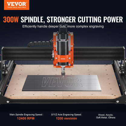 CNC-fräsmaskin, 400x400x60mm arbetsyta, 300W gravyrmaskin, 3-axlig GRBL-kontroll Trägravyr Sniderfräsmaskinsats 1200RPM med offlinekontroll för trä, akryl, MDF, PVC, plastskum