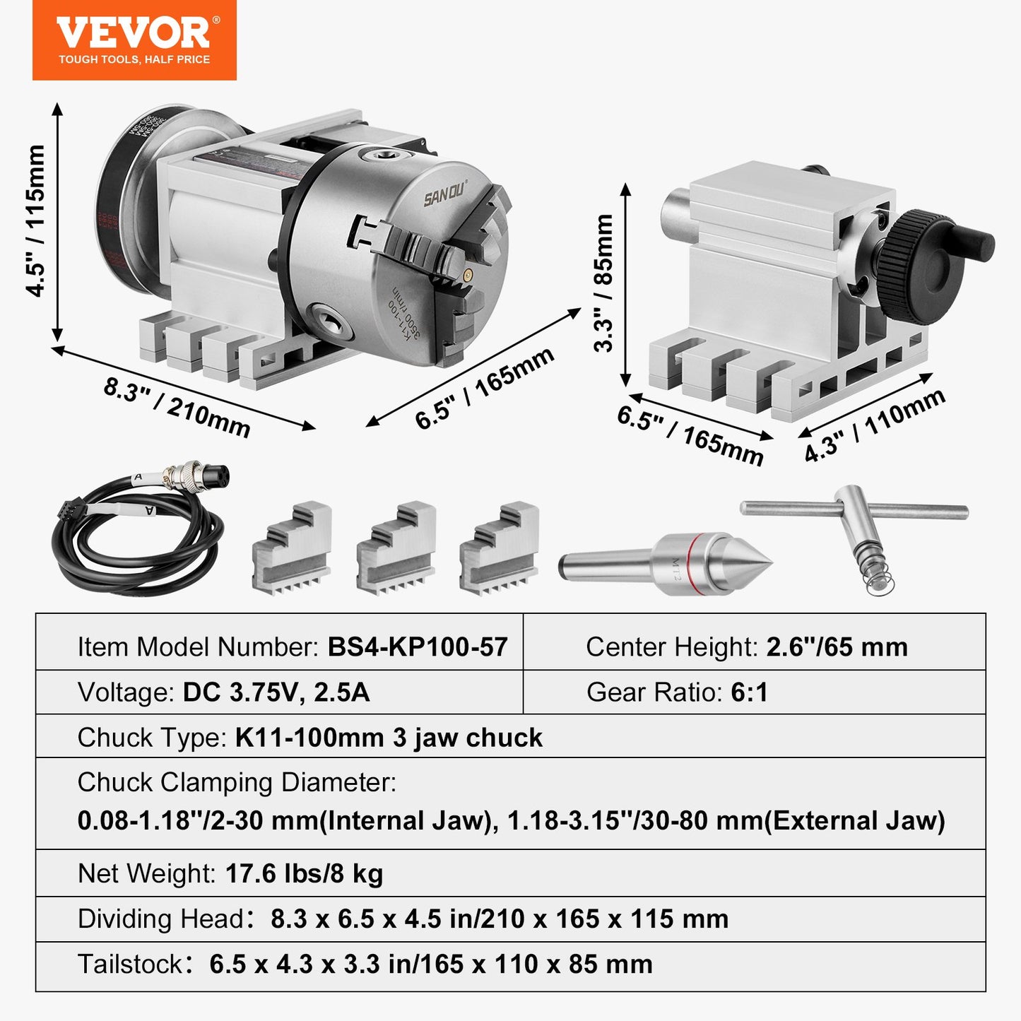 Indexeringsdel K11-100mm 3-käftad chuck bakstycke för CNC-fräsning
