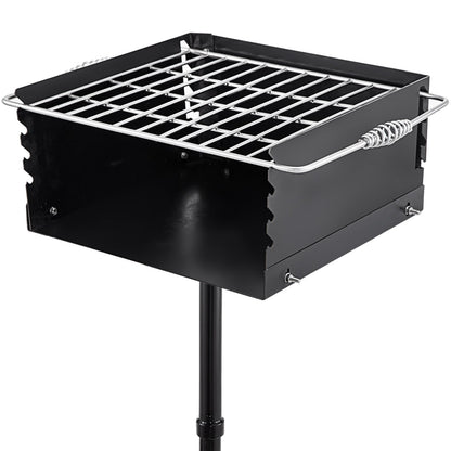 Park Style Outdoor-Grill, 16 x 16 Zoll Park Style Holzkohlegrill, Karbonstahl, Park Style BBQ-Grill, verstellbarer Park-Holzkohlegrill mit Edelstahl-Outdoor-Parkgrill, Säulen im Boden