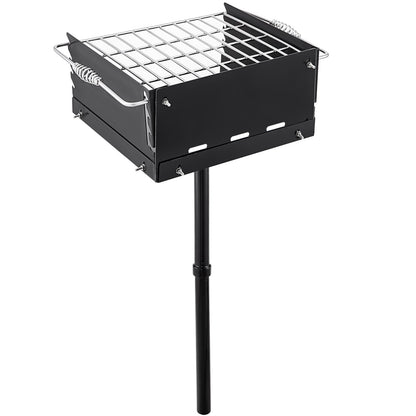 Park Style Outdoor-Grill, 16 x 16 Zoll Park Style Holzkohlegrill, Karbonstahl, Park Style BBQ-Grill, verstellbarer Park-Holzkohlegrill mit Edelstahl-Outdoor-Parkgrill, Säulen im Boden