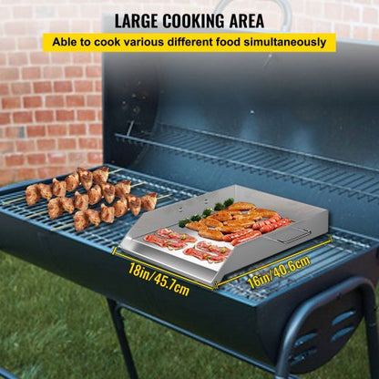 quadratische Grillplatte 16 x 18 Zoll Edelstahl-Grillplatte Flachgrill Dreifachbrenner-Herd Grillplatte Flachplatte für Dreifachbrenner-Herd im Freien | EU