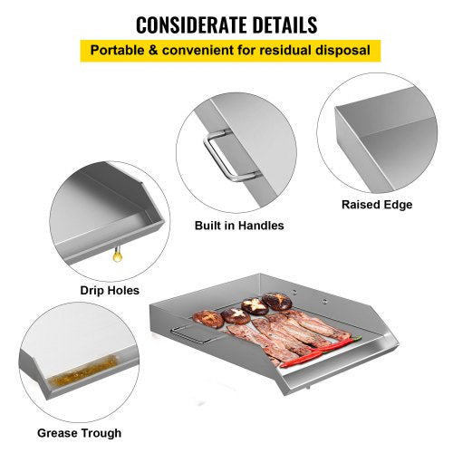 quadratische Grillplatte 16 x 18 Zoll Edelstahl-Grillplatte Flachgrill Dreifachbrenner-Herd Grillplatte Flachplatte für Dreifachbrenner-Herd im Freien | EU