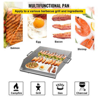 quadratische Grillplatte 16 x 18 Zoll Edelstahl-Grillplatte Flachgrill Dreifachbrenner-Herd Grillplatte Flachplatte für Dreifachbrenner-Herd im Freien | EU
