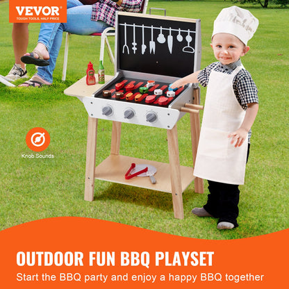 21 ST Kids BBQ Grill Lekset Trä Matlagning Grill Leksaksset Låtsas ljud