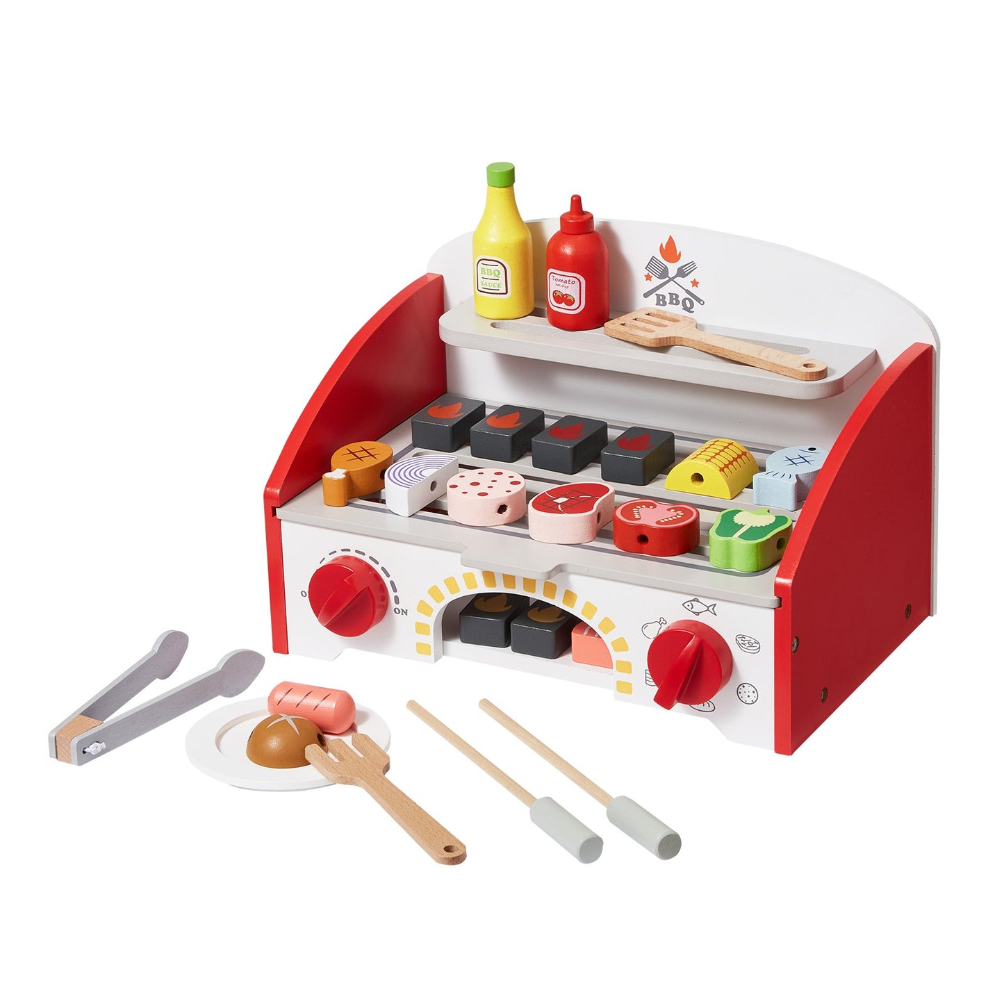 26 ST Barn BBQ Grill Lekset Trä Matlagning Grill Leksaksset Låtsas ljud