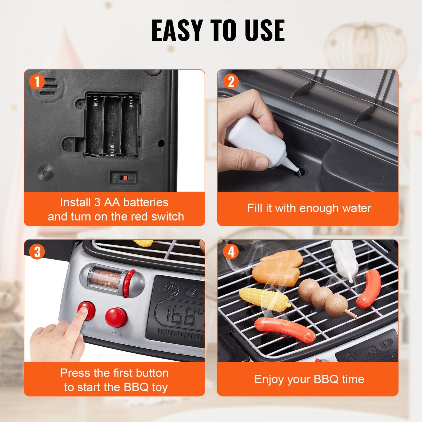 19 st Barn BBQ Grill Lekset Matlagningsgrill Leksaksset med rökljud