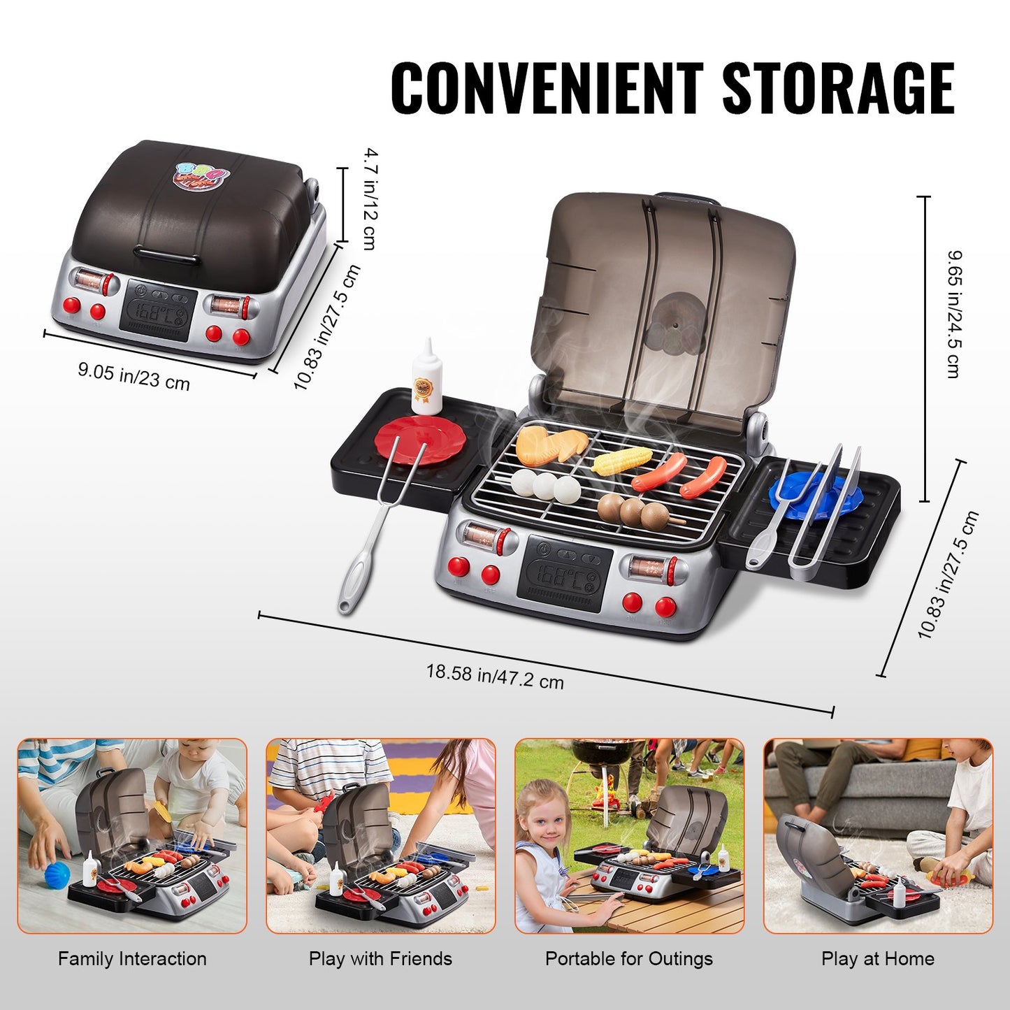 19 st Barn BBQ Grill Lekset Matlagningsgrill Leksaksset med rökljud