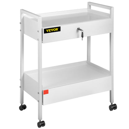 Lab Cart, 2 våningar rostfritt stål Utility Cart Medical Cart 2 lådor Rullande labbvagn Vit färg serveringsvagn med 360° hjul för laboratorie sjukhus Tandvårdssalong Skönhet