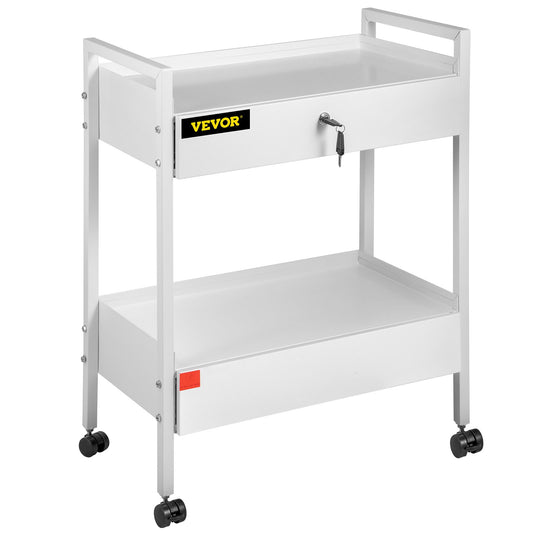 Lab Cart, 2 våningar rostfritt stål Utility Cart Medical Cart 2 lådor Rullande labbvagn Vit färg serveringsvagn med 360° hjul för laboratorie sjukhus Tandvårdssalong Skönhet