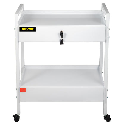 Lab Cart, 2 våningar rostfritt stål Utility Cart Medical Cart 2 lådor Rullande labbvagn Vit färg serveringsvagn med 360° hjul för laboratorie sjukhus Tandvårdssalong Skönhet