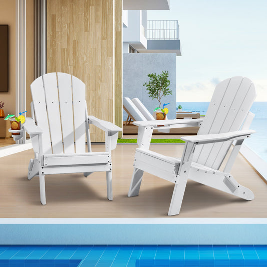 Adirondack Stol Plast Set med 2 All Weather Folding Fire Pit White