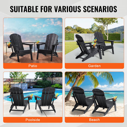 Adirondack Stol Plast Set med 2 All-Weather Folding Fire Pit Black
