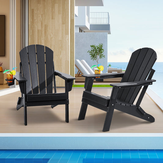 Adirondack Stol Plast Set med 2 All-Weather Folding Fire Pit Black