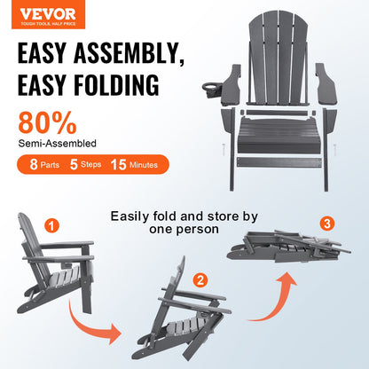Adirondack Stol Plast Set med 2 All Weather Folding Fire Pit Grey